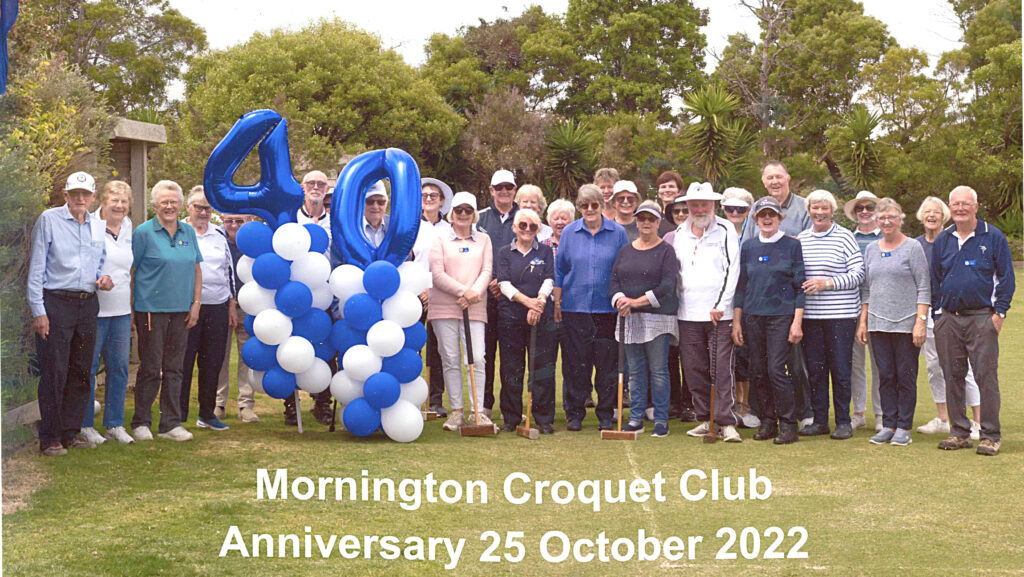 A group photo of the members of the Mornington Croquet Club on the club's anniversary 25th of October 2022